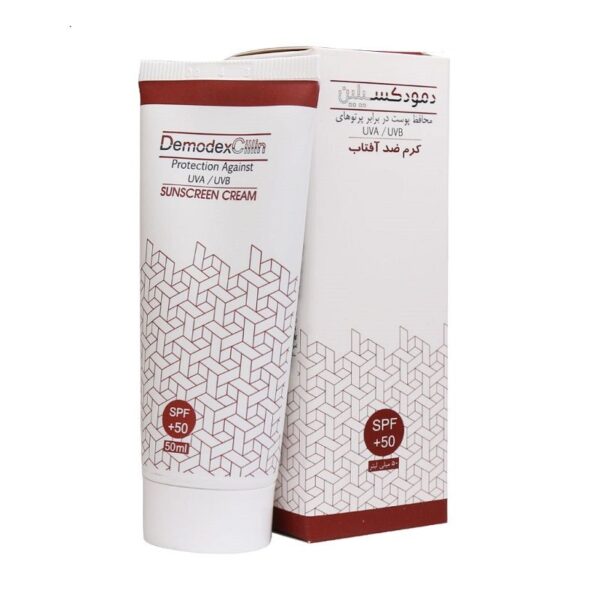 کرم ضد آفتاب بی رنگ دمودکسیلین SPF 50 مناسب برای انواع پوست حجم 50 میلی‌لیتر -