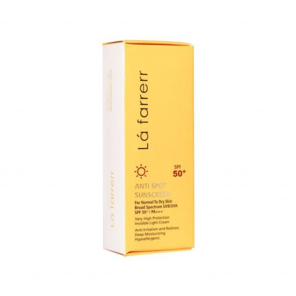 کرم ضد آفتاب و ضد لک SPF50 لافارر مناسب پوست های خشک و معمولی حجم 40 میلی لیتر - بی رنگ -