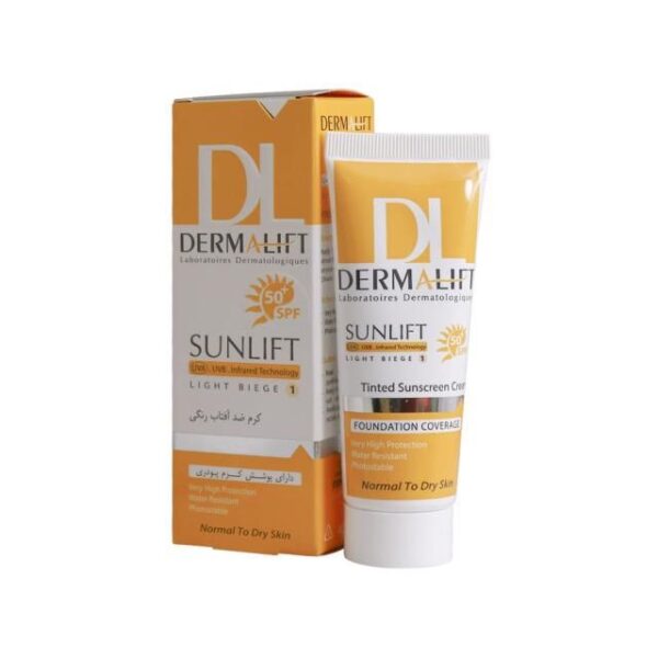 کرم ضد آفتاب SPF50 درمالیفت مناسب پوست های خشک و معمولی شماره 1 حجم 40 میلی لیتر - بژ روشن -