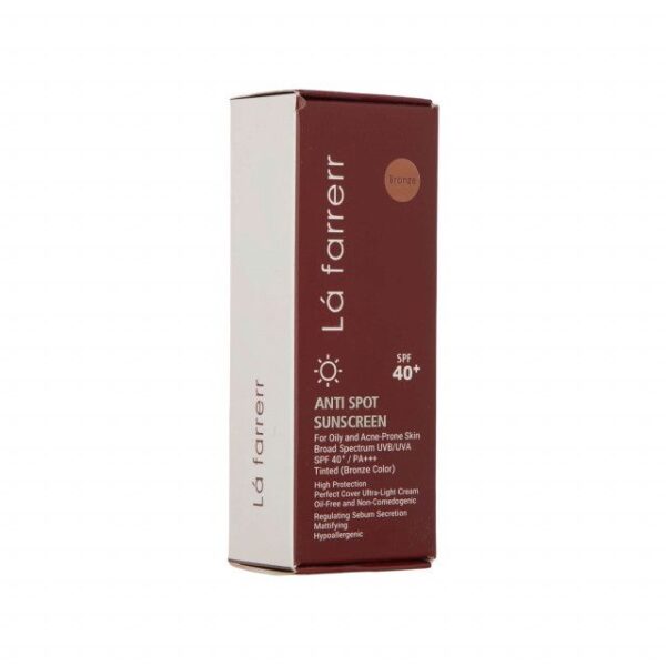 کرم ضد آفتاب و ضد لک فاقد چربی SPF 40 لافارر مناسب پوست چرب و مستعد آکنه حجم 40 میلی لیتر - برنز -