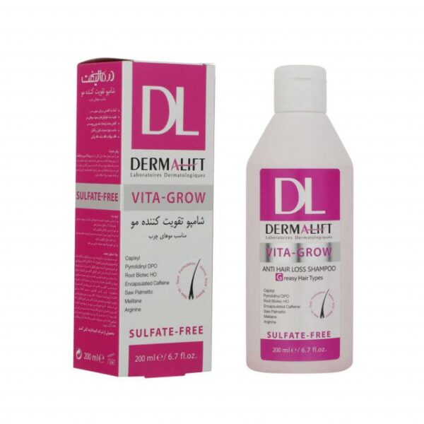شامپو ضد ریزش موهای چرب درمالیفت مدل Vita-Grow حجم 200 میلی لیتر -