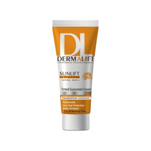 کرم ضد آفتاب رنگی درمالیفت مدل SPF50 محافظ UVA ،UVB، ضد آب، مناسب پوست خشک حجم 40 میلی‌لیتر -