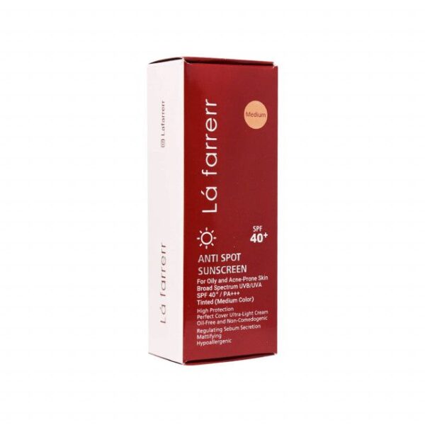 کرم ضد آفتاب و ضد لک فاقد چربی SPF 40 لافارر مناسب پوست چرب و مستعد آکنه حجم 40 میلی لیتر - رنگ متوسط -