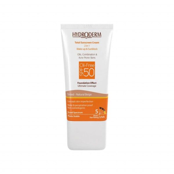 کرم ضد آفتاب فاقد چربی 2In1 هیدرودرم SPF50 حجم 40 میلی لیتر - بژ طبیعی -