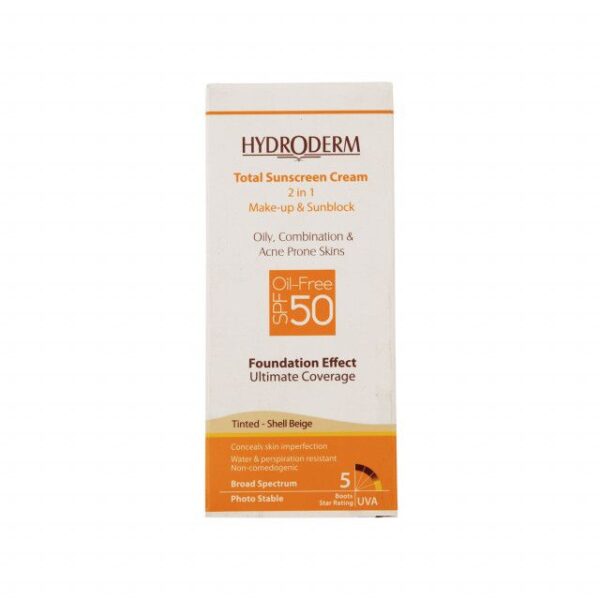 کرم ضد آفتاب فاقد چربی 2In1 هیدرودرم SPF50 حجم 40 میلی لیتر - بژ صدفی -