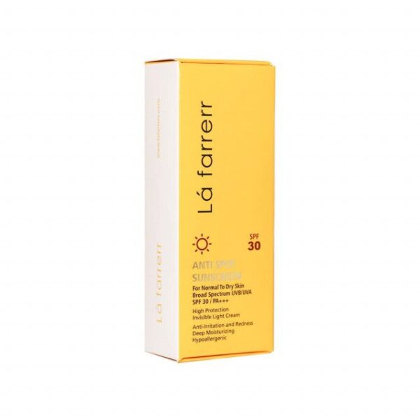 کرم ضد آفتاب و ضد لک SPF30 لافارر مناسب پوست خشک و معمولی حجم 40 میلی لیتر - بی رنگ -