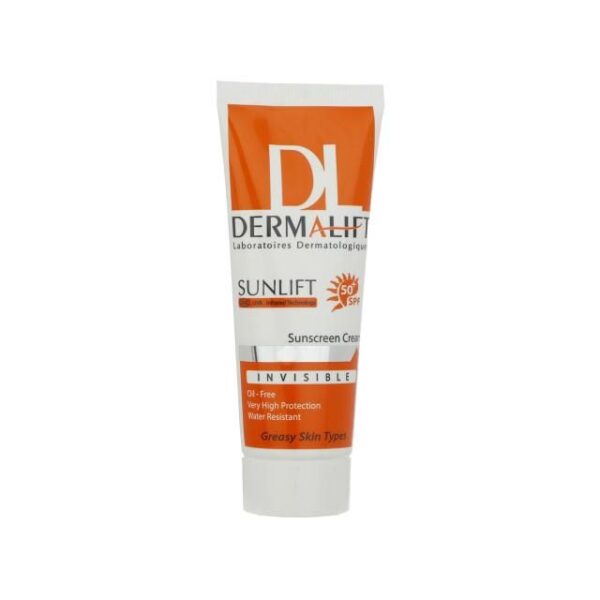 کرم ضد آفتاب بدون رنگ درمالیفت مدل SPF50 محافظ UVA ،UVB، ضد آب، مناسب پوست چرب حجم 40 میلی‌لیتر -