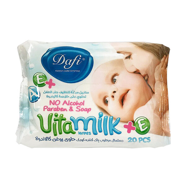 دستمال مرطوب کودک دافی مدل Vita Milk بسته 20 عددی -